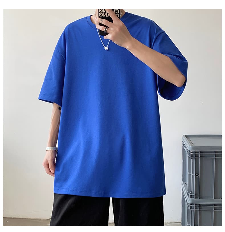 無地 Tシャツ シンプル落肩ワイド半袖シャツ