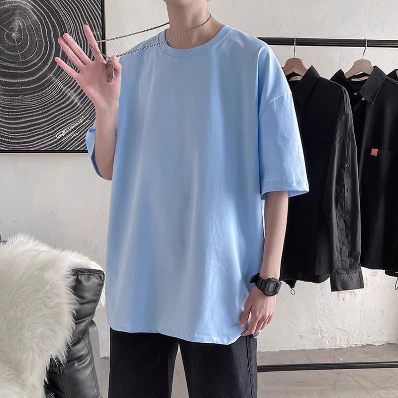 無地 Tシャツ ゆったりシルエット五分袖無地シャツ