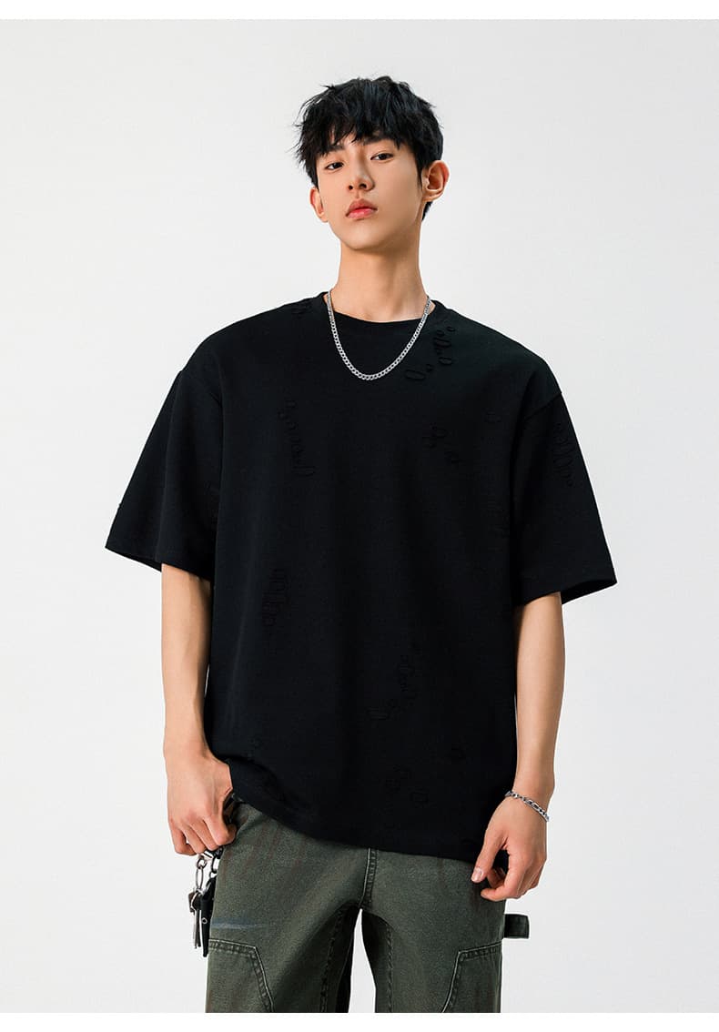 無地 Tシャツ メンズ ダメージ加工 無地 半袖Tシャツ 男女兼用 黒