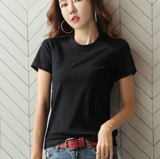 無地 Tシャツ シンプル美シルエット 丸首半袖