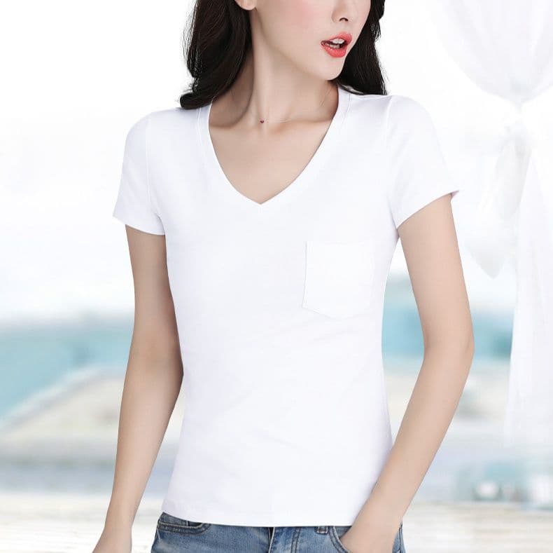 無地 Tシャツ 胸ポケット付き Vネック シンプル半袖