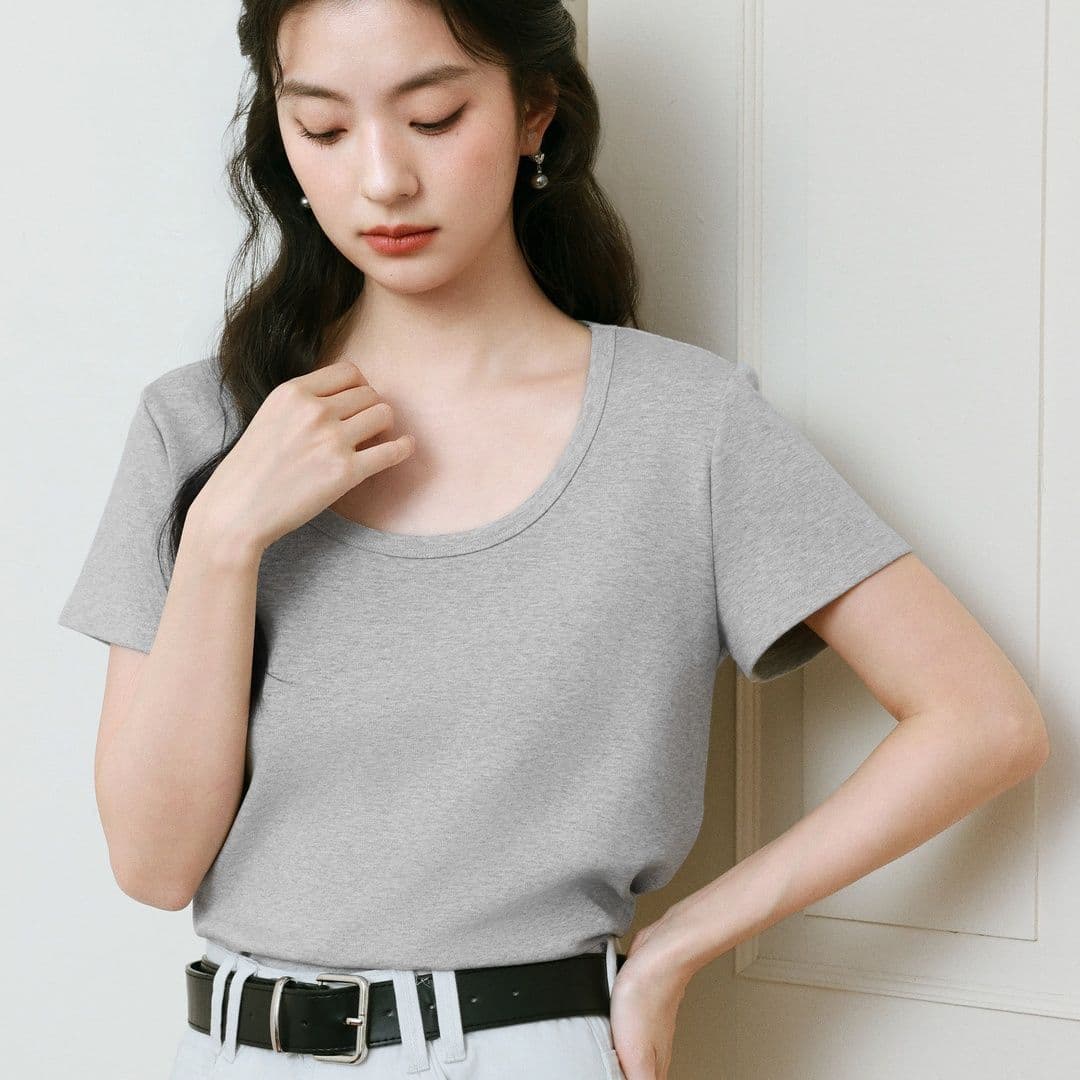 無地 Tシャツ なめらか曲線 ラウンドネック半袖