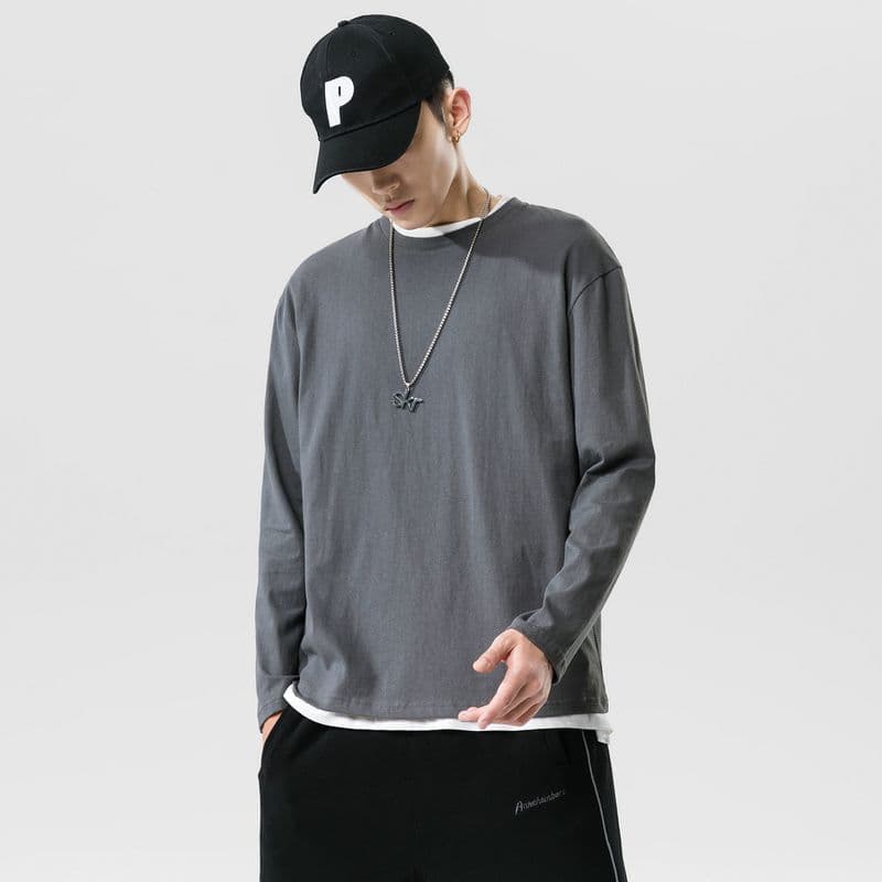 無地 Tシャツ ゆったりシルエット長袖無地Tシャツ