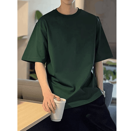 無地 Tシャツ 厚手純綿 シンプルクルーネック半袖Tシャツ
