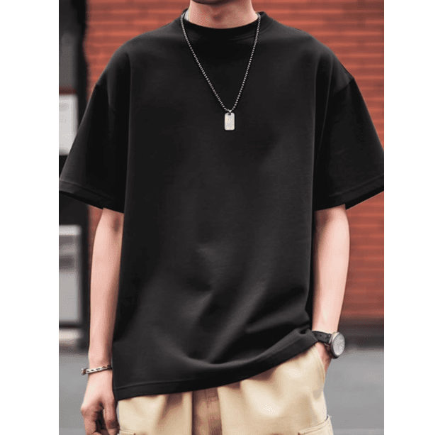無地 Tシャツ 厚手純綿 シンプルクルーネック半袖Tシャツ