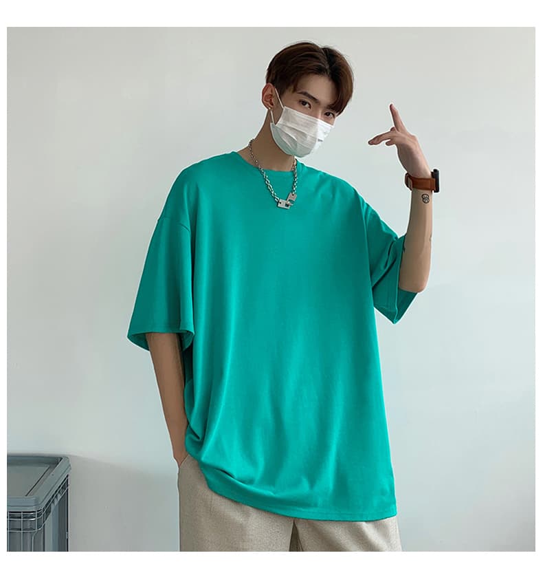 無地 Tシャツ シンプル落肩ワイド半袖シャツ
