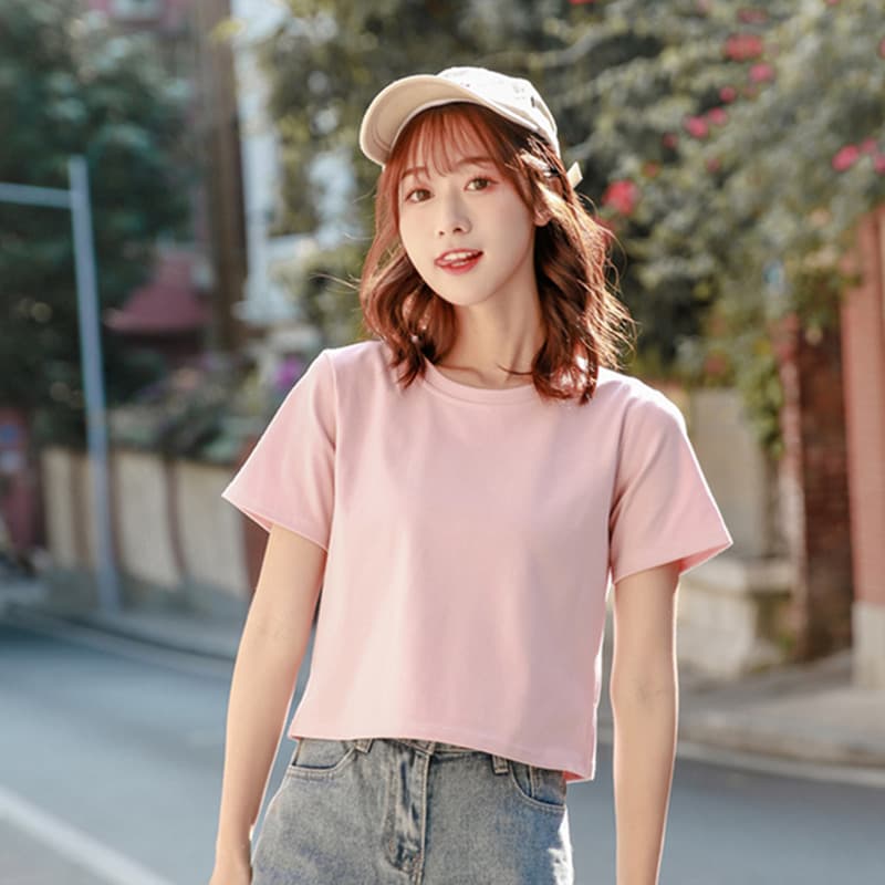 無地 Tシャツ シンプル短丈クロップド無地半袖