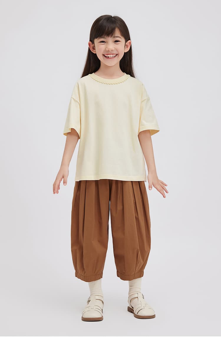 無地 Tシャツ キッズ 襟元の波型装飾がかわいい丸首半袖