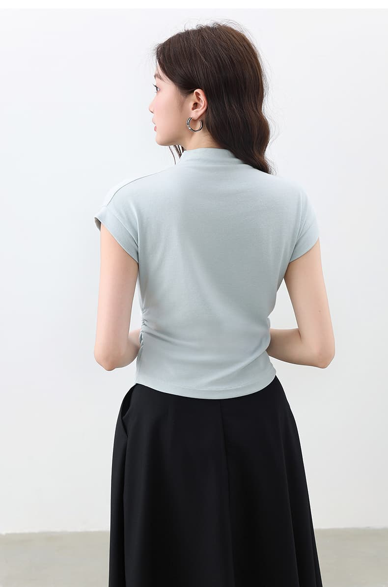 無地 Tシャツ すっきりハイネック無地フレンチ袖