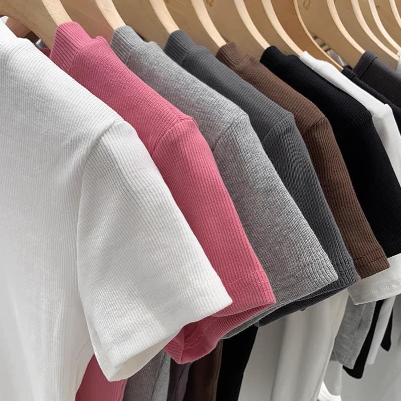 無地 Tシャツ リブ編み 上質ベーシック
