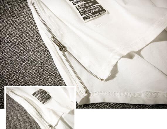 無地 Tシャツ 無地半袖ティーシャツ サイドジッパー ロング丈 男性用
