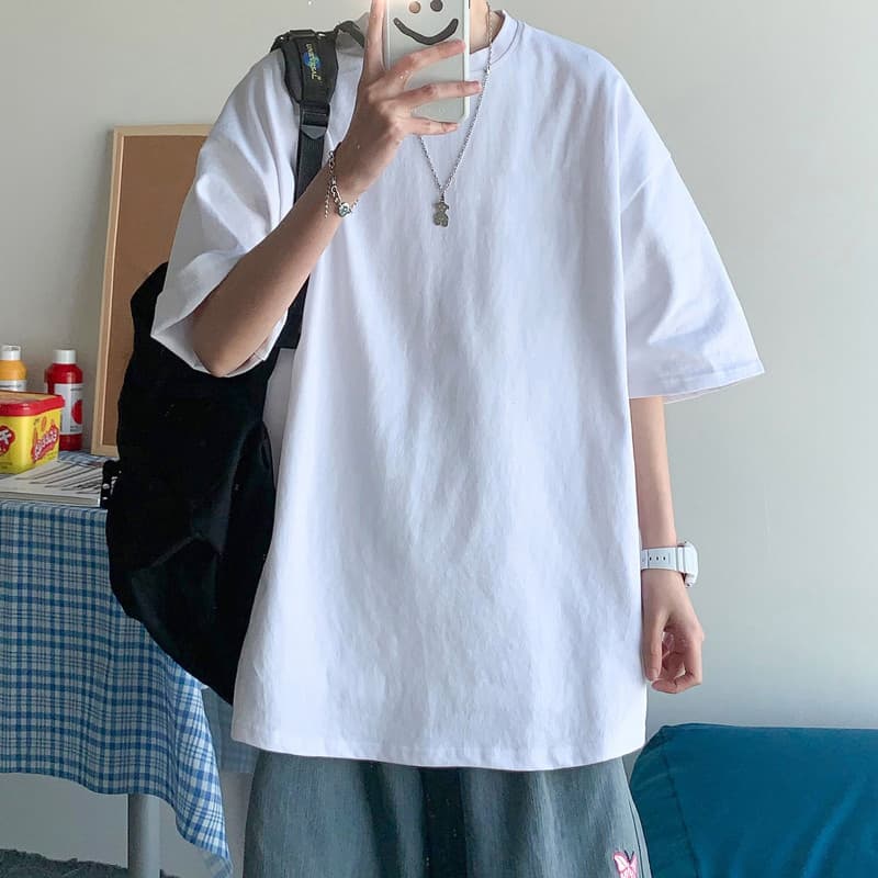 無地 Tシャツ ゆったりシルエット五分袖無地シャツ