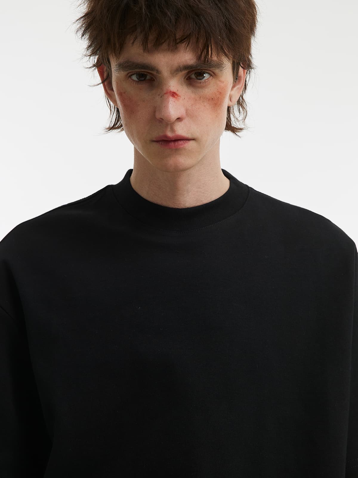 無地 Tシャツ モックネックゆったり半袖無地シャツ