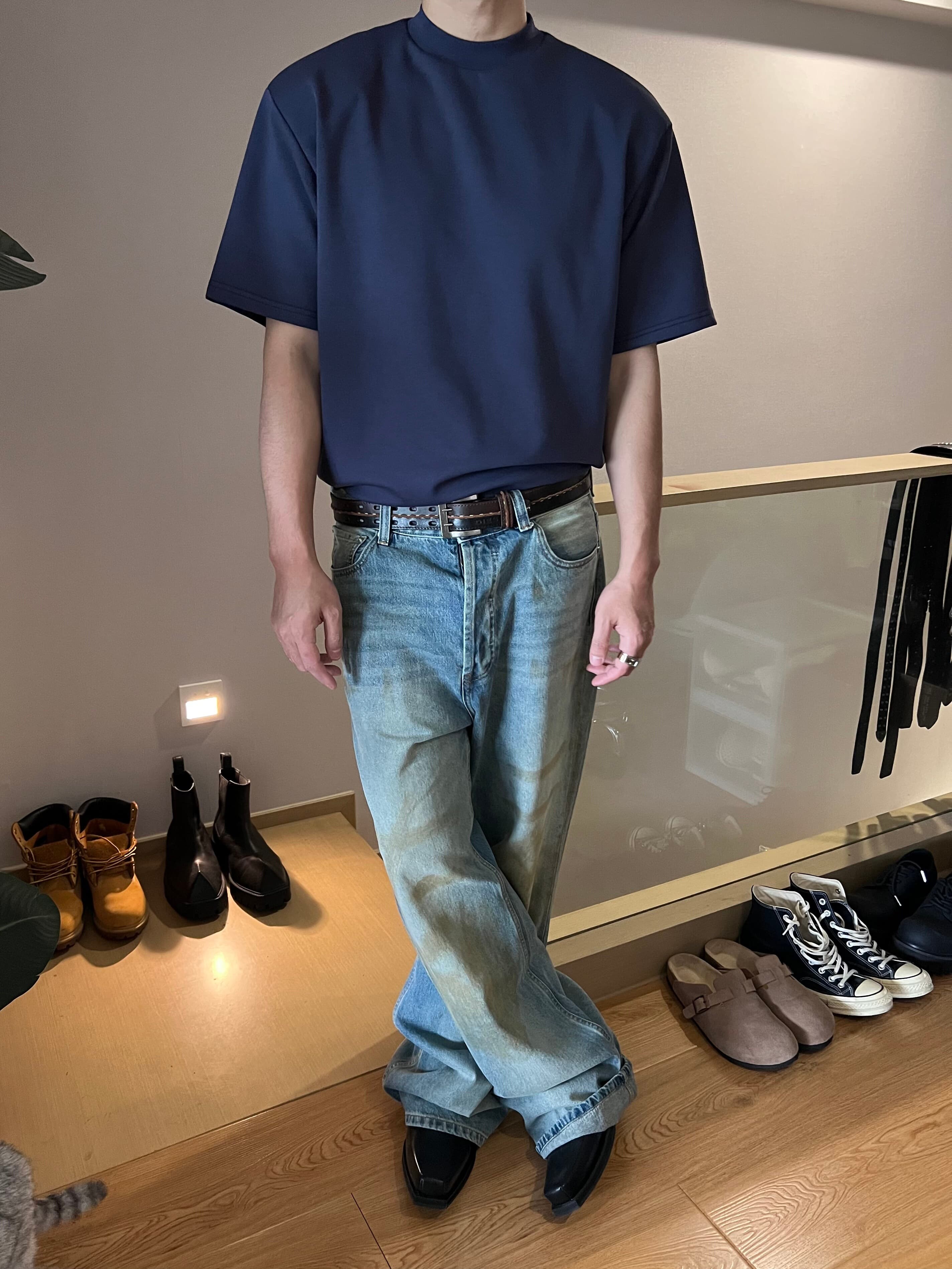 無地 シャツ オーバーサイズ ストリート 半袖シャツ