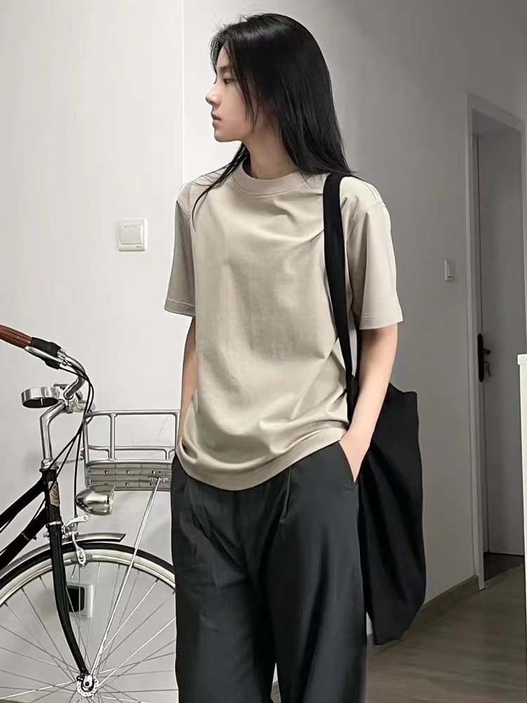 無地 シャツ ゆったりシルエット シンプル無地半袖シャツ