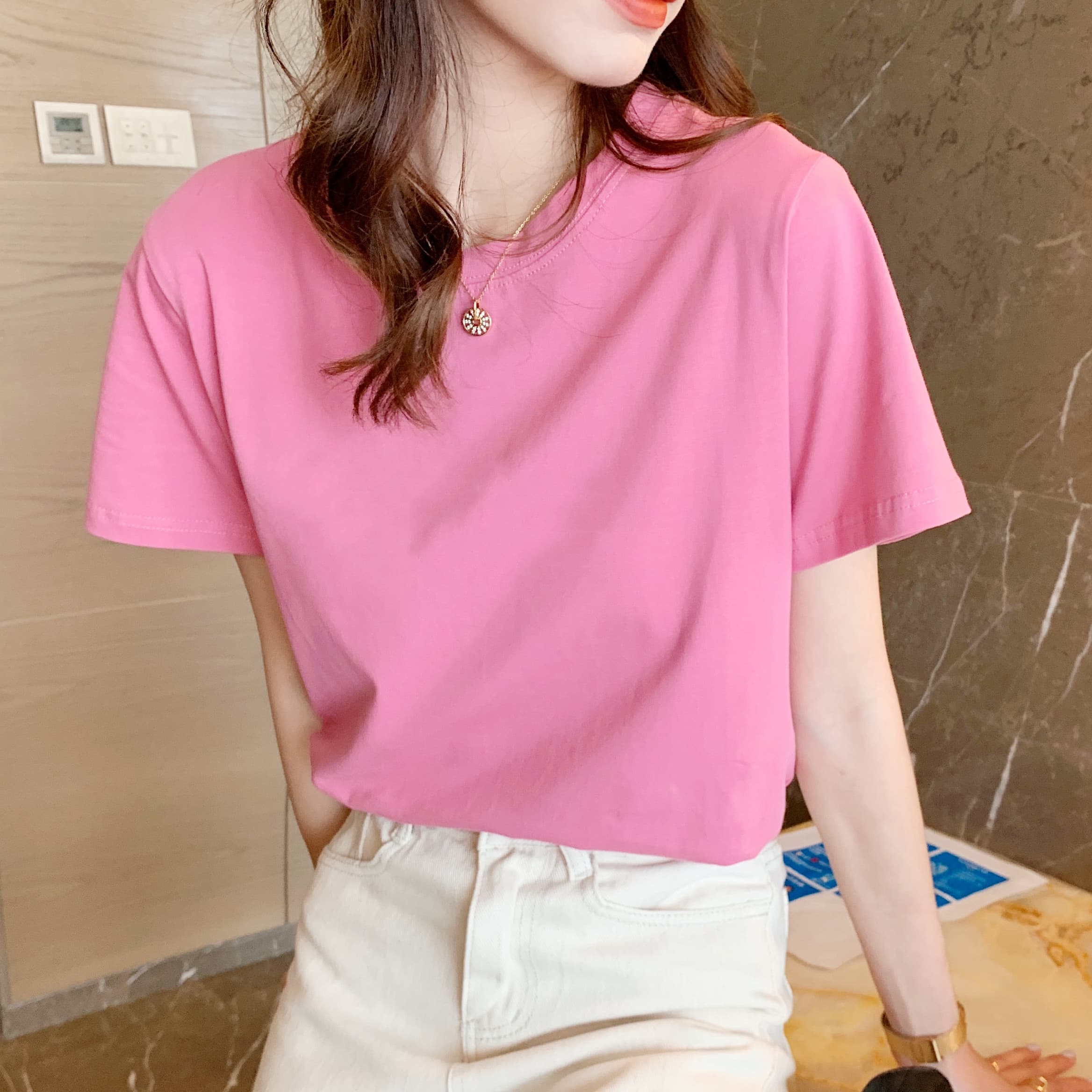 無地 Tシャツ すっきりシルエット 半袖無地シャツ
