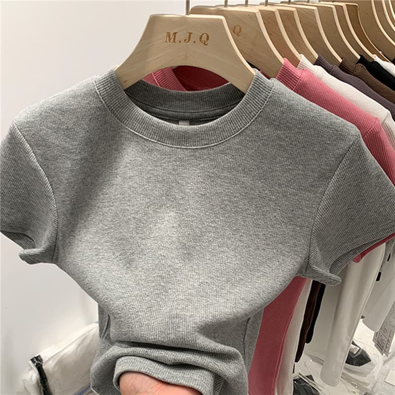 無地 Tシャツ リブ編み 上質ベーシック
