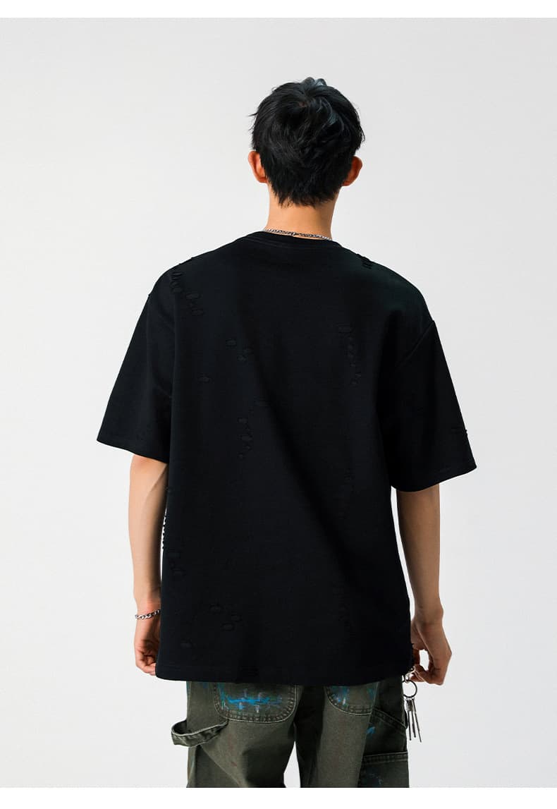無地 Tシャツ メンズ ダメージ加工 無地 半袖Tシャツ 男女兼用 黒