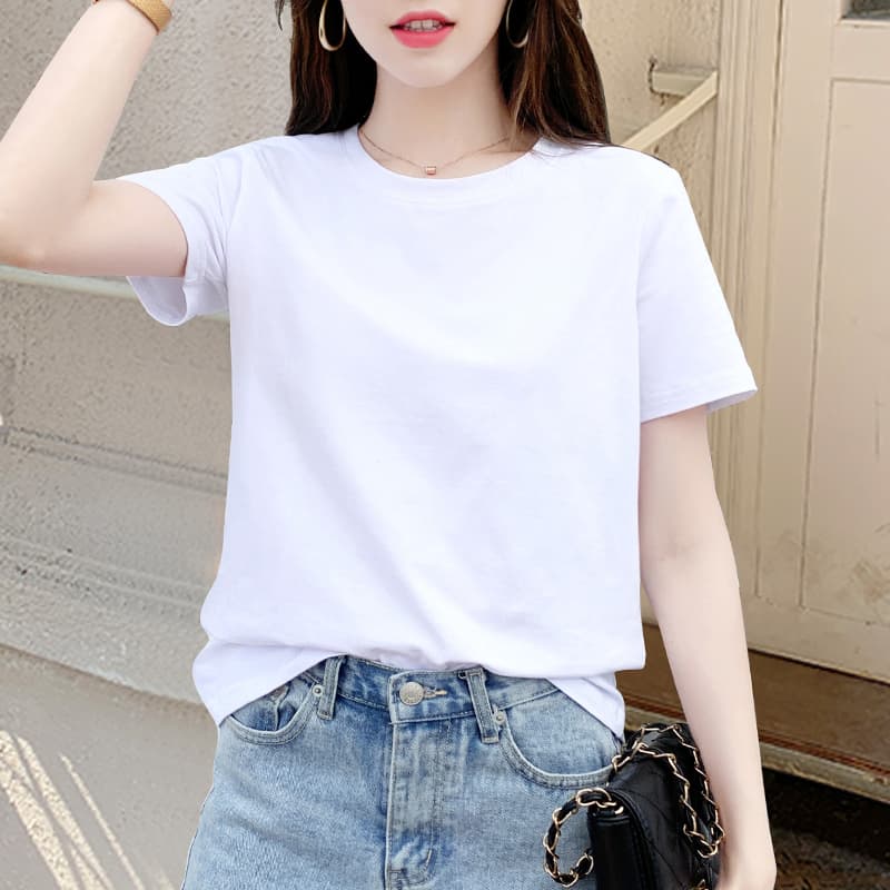 無地 Tシャツ 無地 Tシャツ シンプル丸首ベーシック半袖Tシャツ