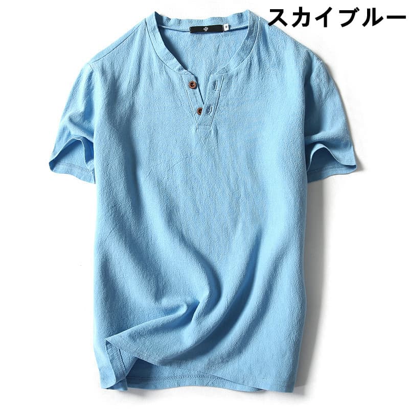 無地 Tシャツ メンズ ヘンリーネック 無地 半袖 大きいサイズ 夏用