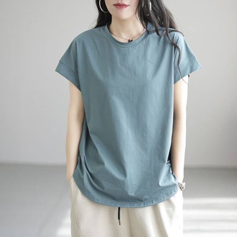 無地 Tシャツ シンプル優美なラウンドネック半袖