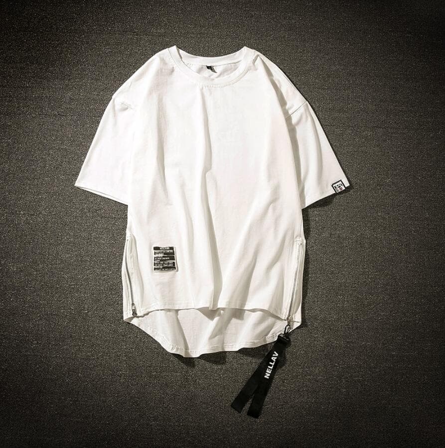無地 Tシャツ 無地半袖ティーシャツ サイドジッパー ロング丈 男性用