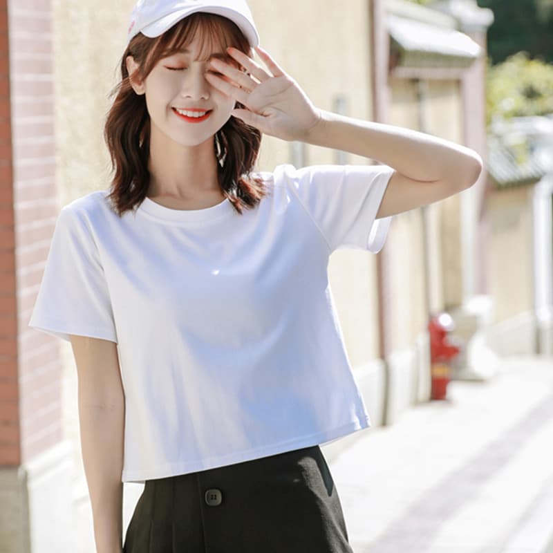 無地 Tシャツ シンプル短丈クロップド無地半袖
