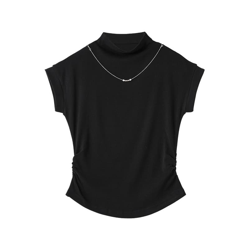 無地 Tシャツ すっきりハイネック無地フレンチ袖