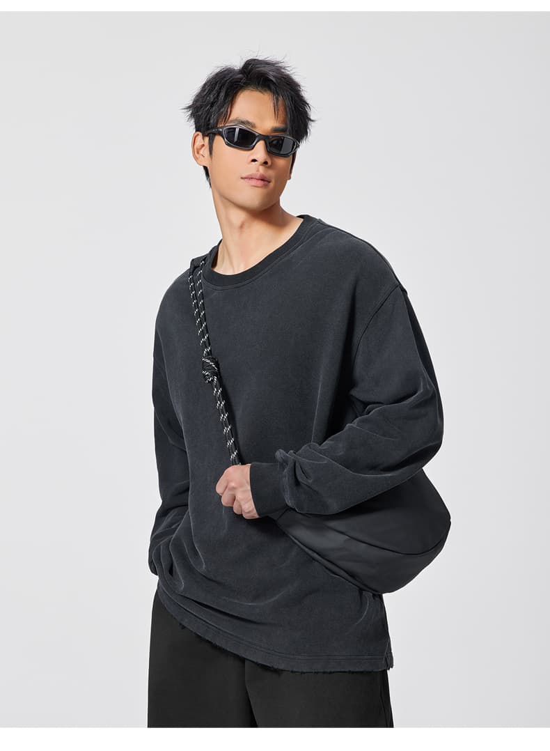 無地 シャツ クラシックシルエット ワイドクルーネック スウェット