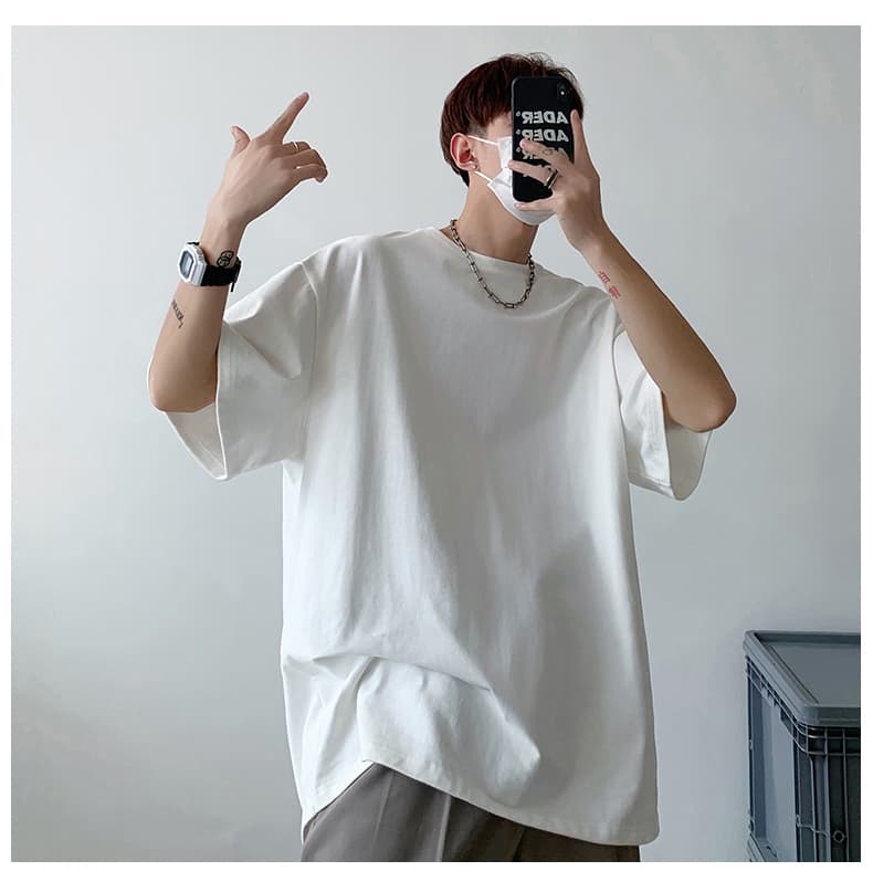 無地 Tシャツ シンプル落肩ワイド半袖シャツ