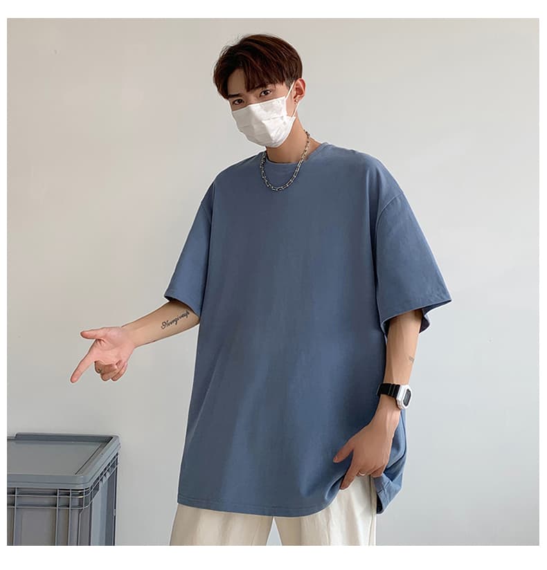 無地 Tシャツ シンプル落肩ワイド半袖シャツ