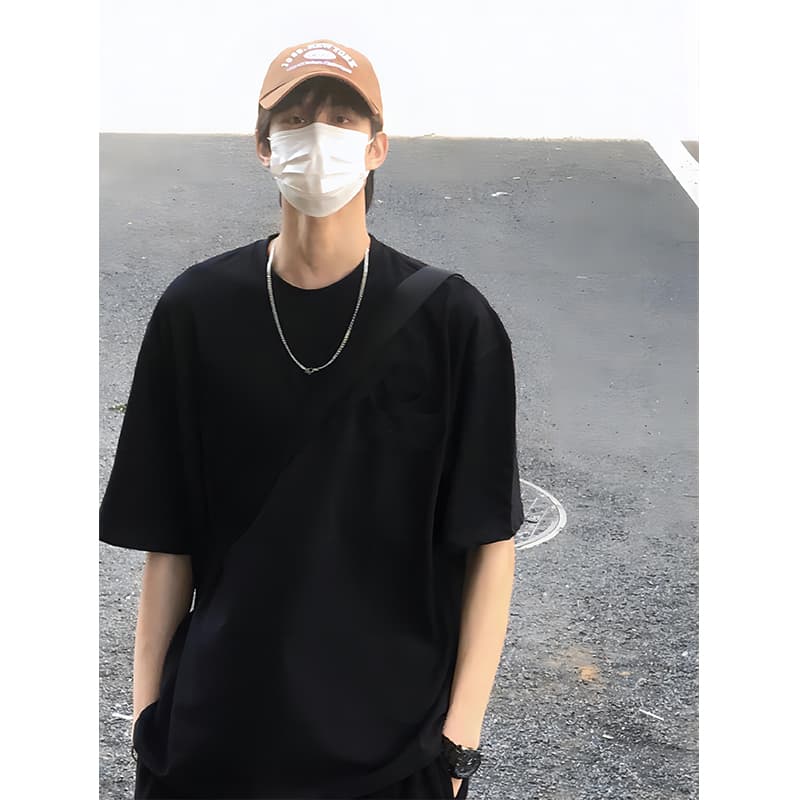 無地 Tシャツ シンプル落肩ワイド半袖シャツ
