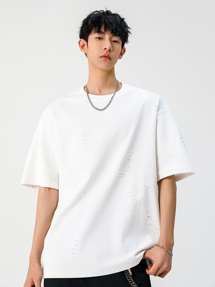 無地 Tシャツ メンズ ダメージ加工 無地 半袖Tシャツ 男女兼用 黒
