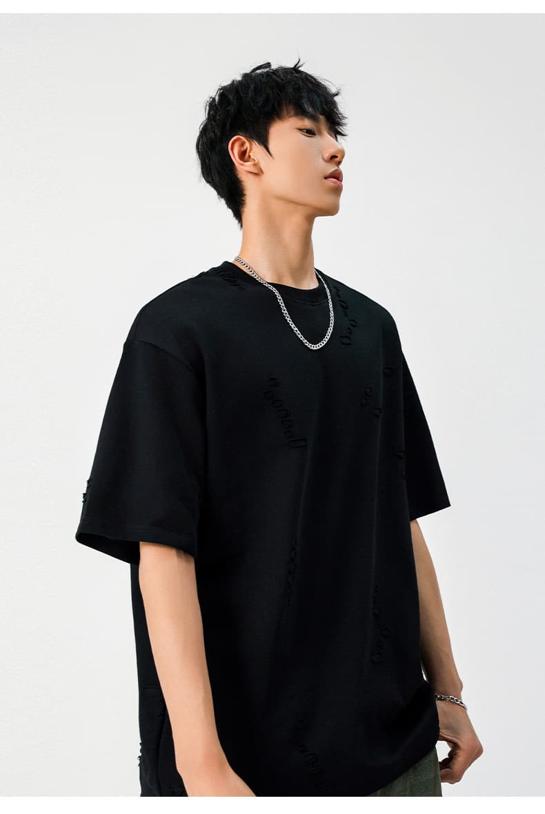 無地 Tシャツ メンズ ダメージ加工 無地 半袖Tシャツ 男女兼用 黒