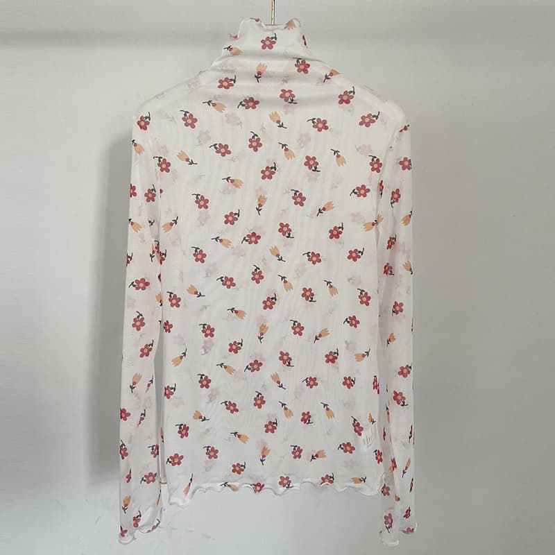 無地 Tシャツ フリルネック 上質無地長袖カットソー