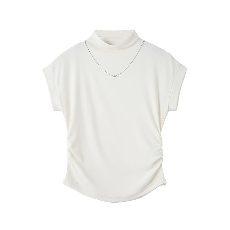 無地 Tシャツ すっきりハイネック無地フレンチ袖