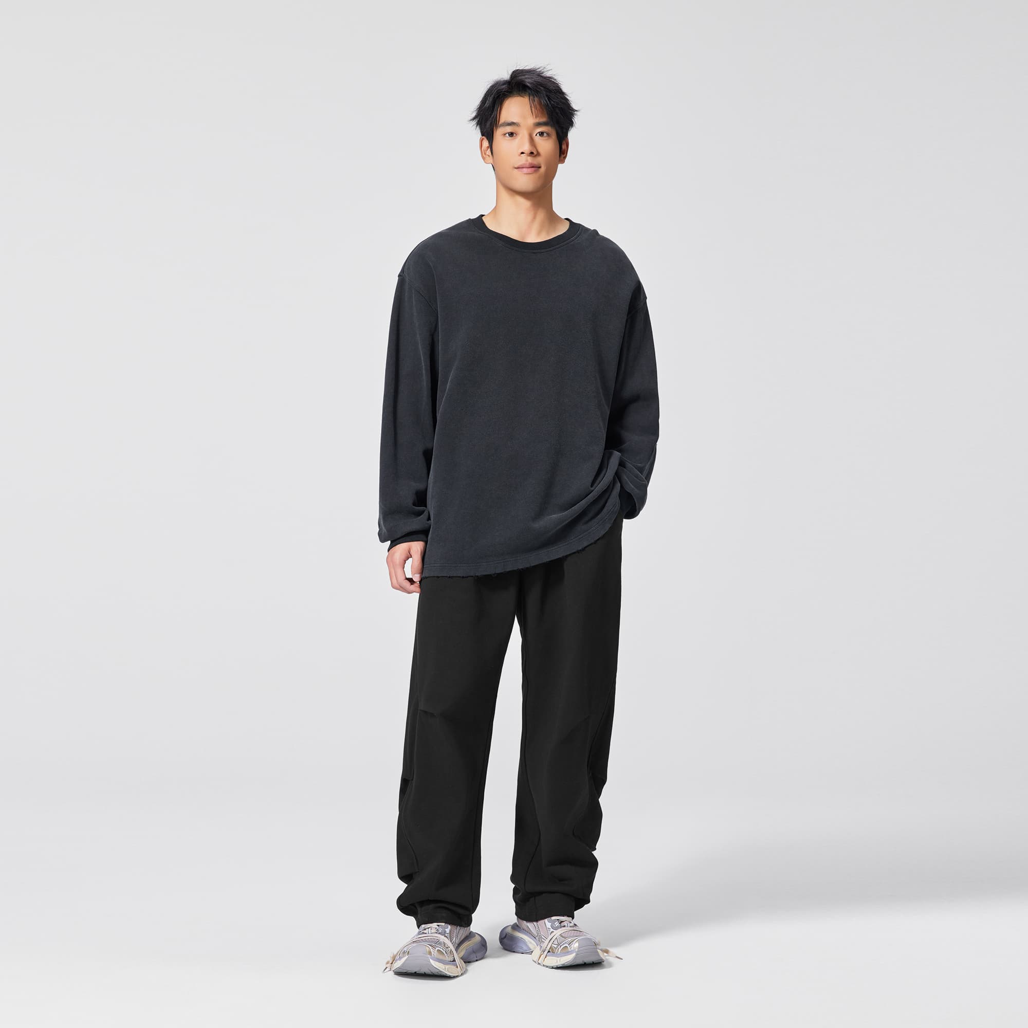 無地 シャツ クラシックシルエット ワイドクルーネック スウェット