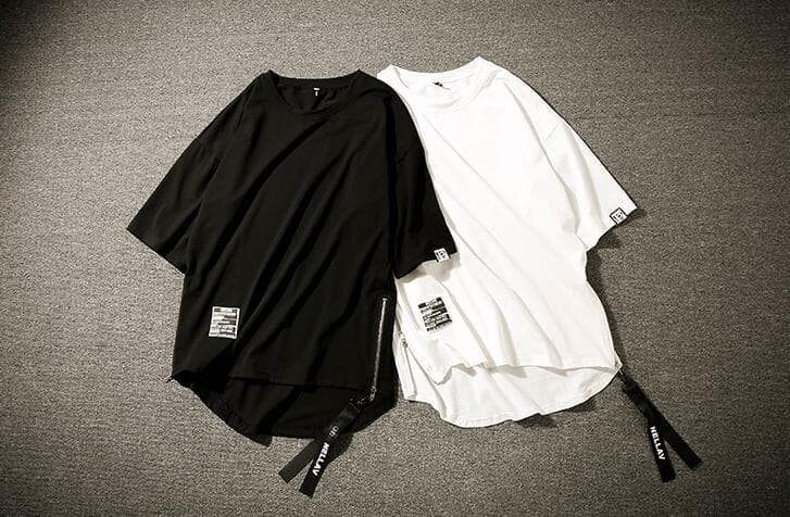 無地 Tシャツ 無地半袖ティーシャツ サイドジッパー ロング丈 男性用