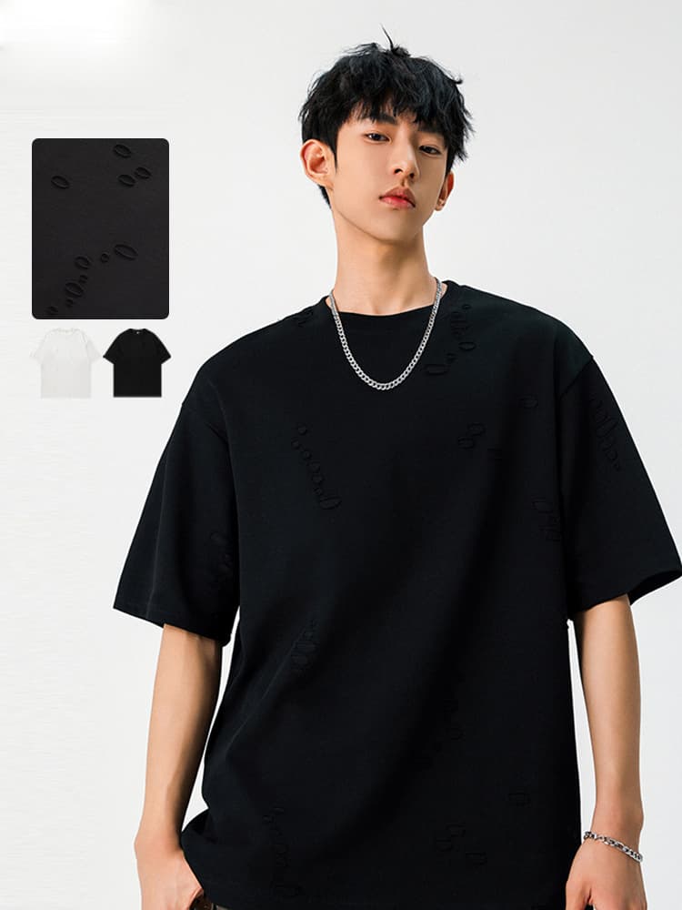 無地 Tシャツ メンズ ダメージ加工 無地 半袖Tシャツ 男女兼用 黒