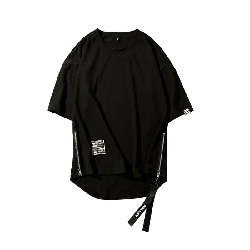 無地 Tシャツ 無地半袖ティーシャツ サイドジッパー ロング丈 男性用