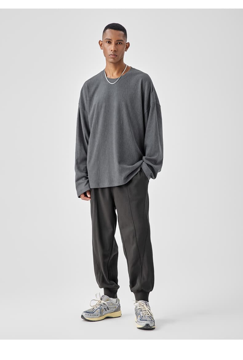 無地 Tシャツ ゆったりシルエット テクスチャー入り 長袖カットソー