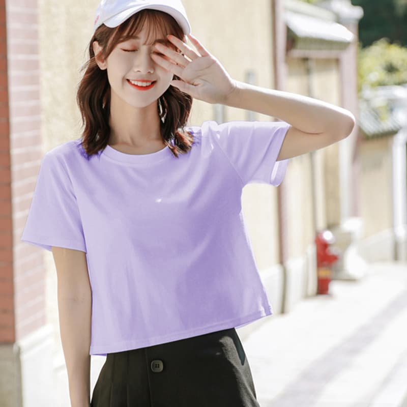 無地 Tシャツ シンプル短丈クロップド無地半袖