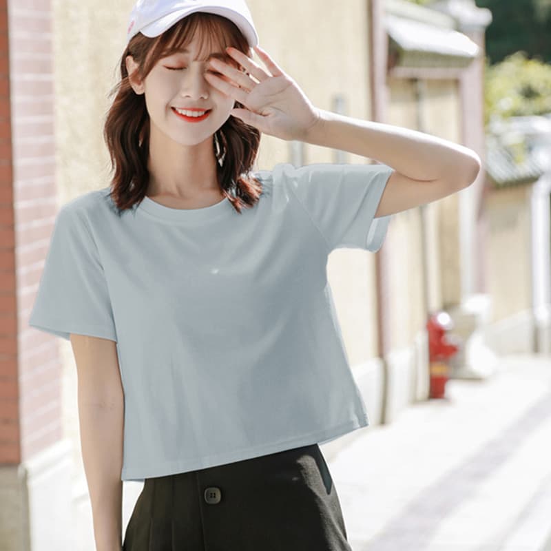 無地 Tシャツ シンプル短丈クロップド無地半袖