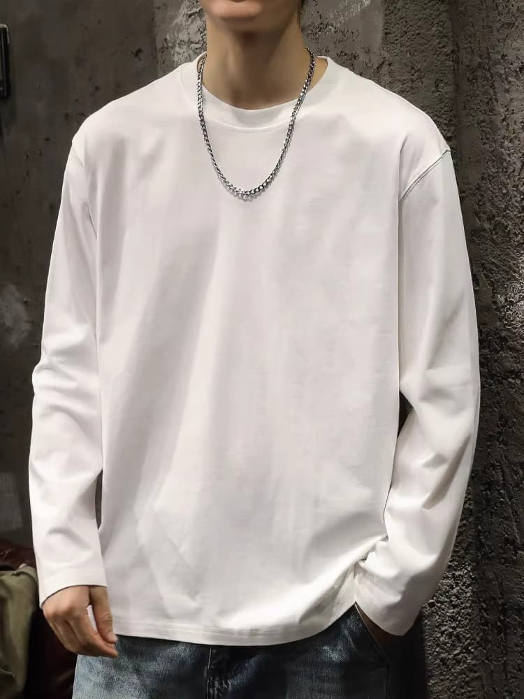 無地 Tシャツ シンプル美シルエット 長袖クルーネックカットソー
