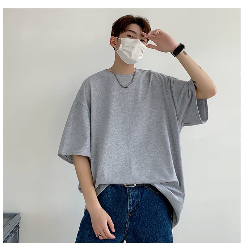 無地 Tシャツ シンプル落肩ワイド半袖シャツ