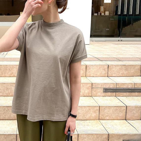 無地 Tシャツ レディース プチハイネック 半袖 無地 白 着回し抜群 春夏