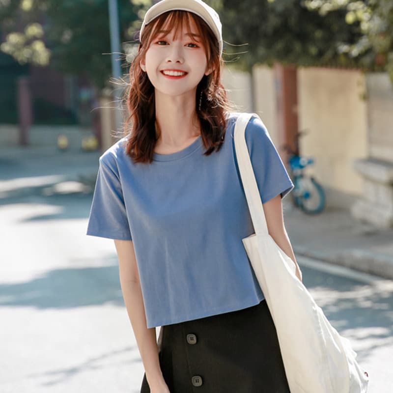無地 Tシャツ シンプル短丈クロップド無地半袖