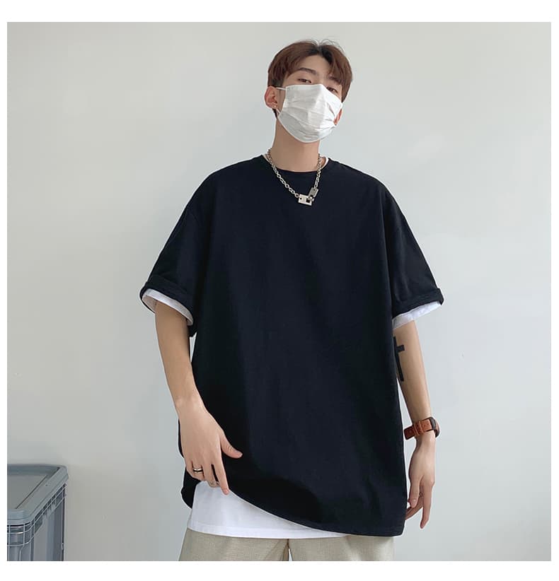 無地 Tシャツ シンプル落肩ワイド半袖シャツ