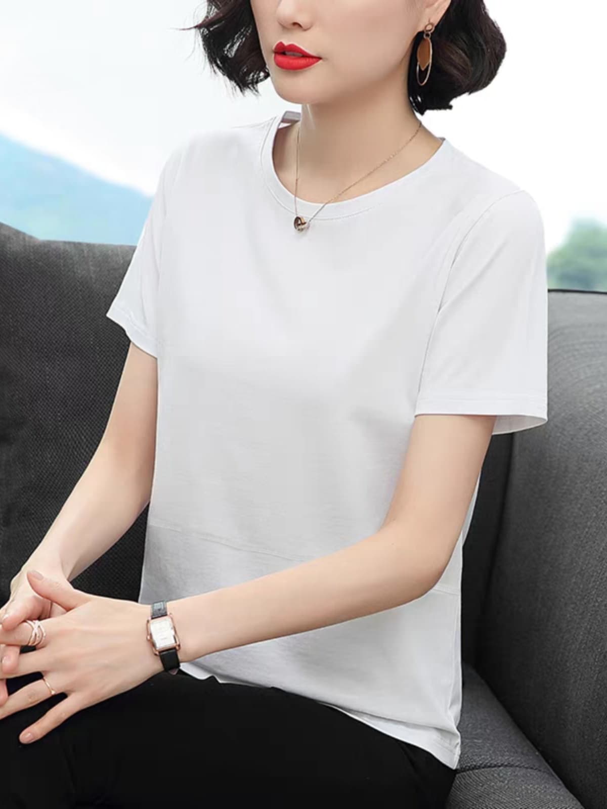 無地 Tシャツ やさしい肌触り 切替デザイン半袖