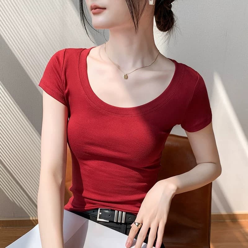 無地 Tシャツ 美胸ラインフィット 柔らか無地半袖